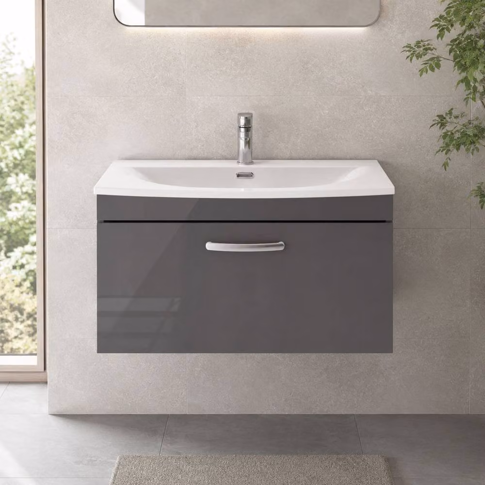 Balterley Millwich 1 Drawer Wall Hung Vanity Basin Unit, Gloss Grey, W: 80 cm – 2