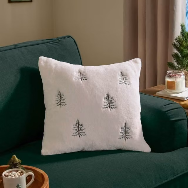 Furn Winter Pines Faux Fur Cushion in Beige and White, W/D/H: 45 x 45 x 45 cm – 1
