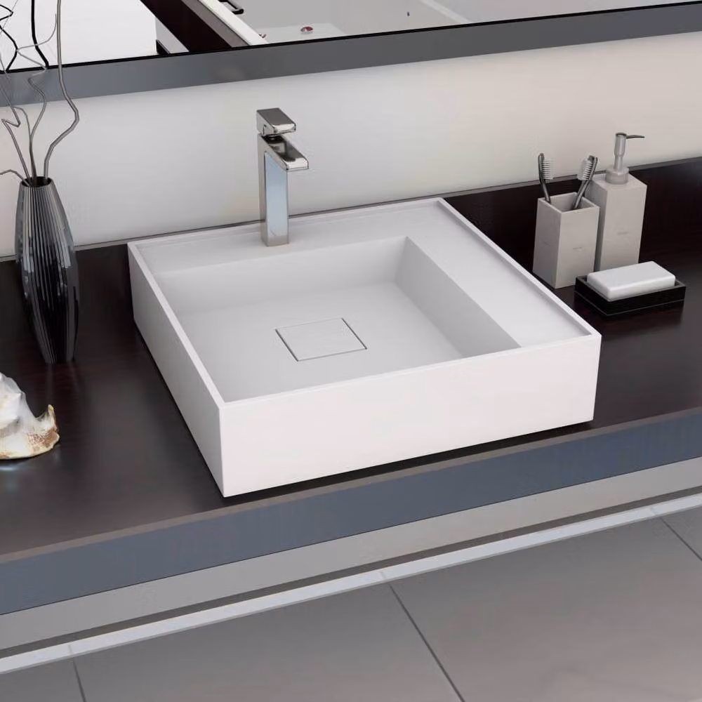 Berkfield Home Chic Square Countertop Wash Basin in White Mineral Cast, W/D/H: 50 x 50 x 12.3 cm – 2