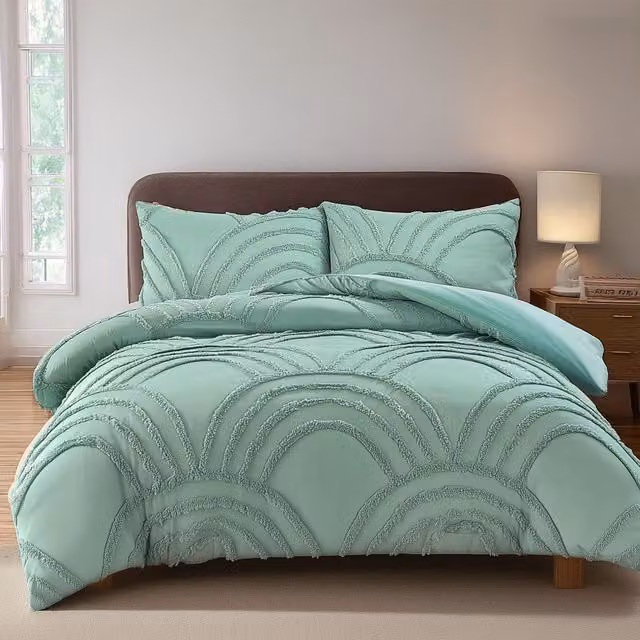 Snug City Modern Luxury Tufted Duvet Cover and Pillowcase Set in Green, Single Size (90 x 200 cm)