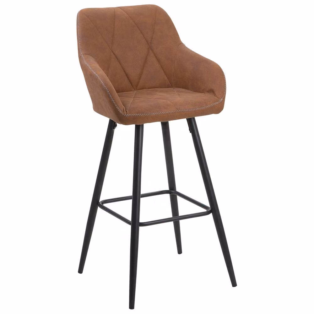 Wyld and Coco Brown Quilted Fabric Bar Stools with Armrests, Set of 2 – 3