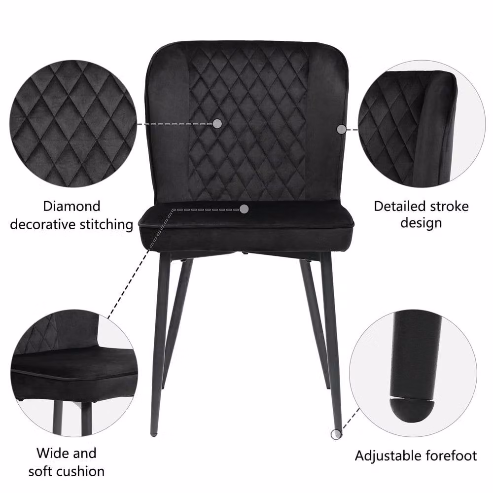 Rolipo Modern Black Velvet Dining Chairs Set of 2 with Metal Legs – 5
