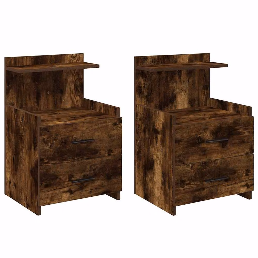 Berkfield Home Set of 2 Durable Bedside Cabinets with 2 Drawers, Smoked Oak Brown, W/D/H: 40 x 36.5 x 62 cm – 2