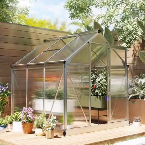 Outsunny Silver Aluminium Walk-In Polycarbonate Greenhouse with Sliding Door – 2