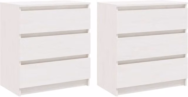 Berkfield Home Set of 2 White Solid Pinewood Bedside Cabinets, W: 60 cm, D: 36 cm, H: 64 cm