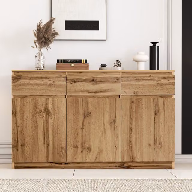 Aosom.UK Farmhouse Oak Buffet Cabinet with 3 Drawers and 3 Doors, Brown, W: 135 cm, D: 40 cm, H: 81 cm – 1