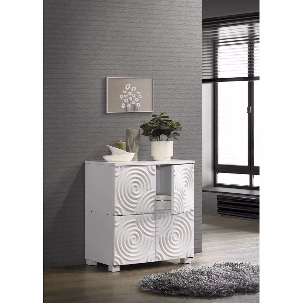 FLAVORA Modern Abstract Pattern 4 Door White Sideboard Cabinet in Matt MDF – 3