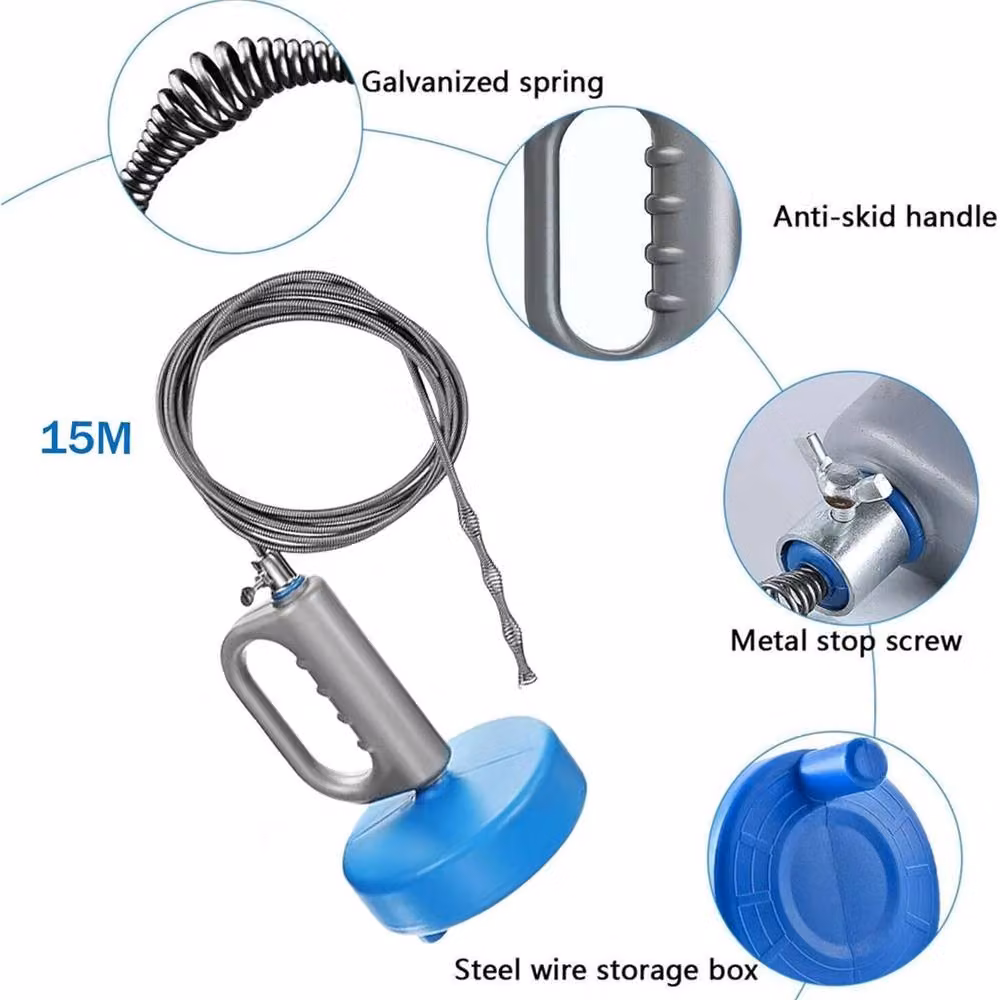 PAWNORA 15m Flexible Steel Drain Snake Clog Remover and Pipe Unblocker in Blue – 2