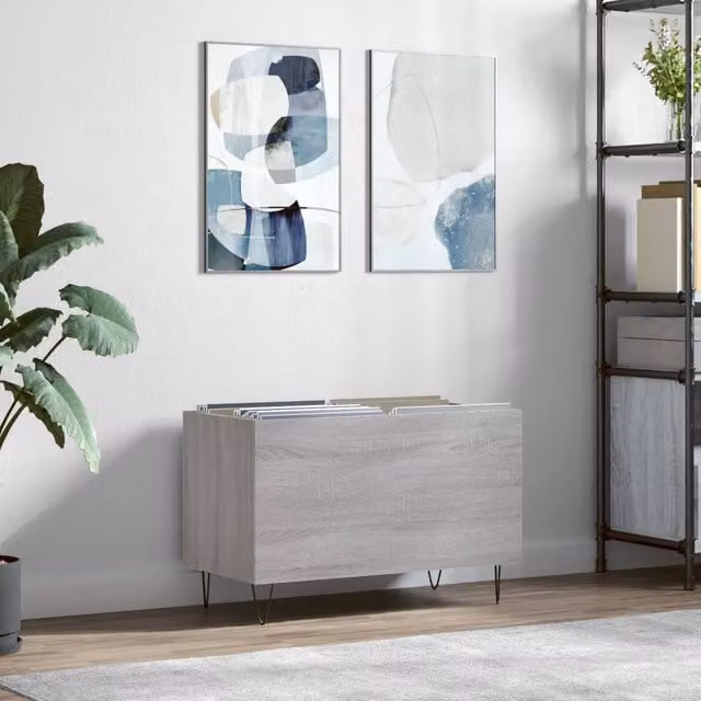 Berkfield Home Record Cabinet in Grey Sonoma, W: 74.5 cm, D: 38 cm, H: 48 cm – 1
