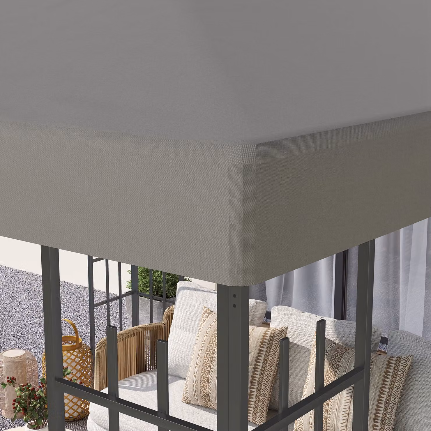 Outsunny Grey Polyester Gazebo Frame Replacement with UPF 50+ Protection, W 3 x D 3 m – 5