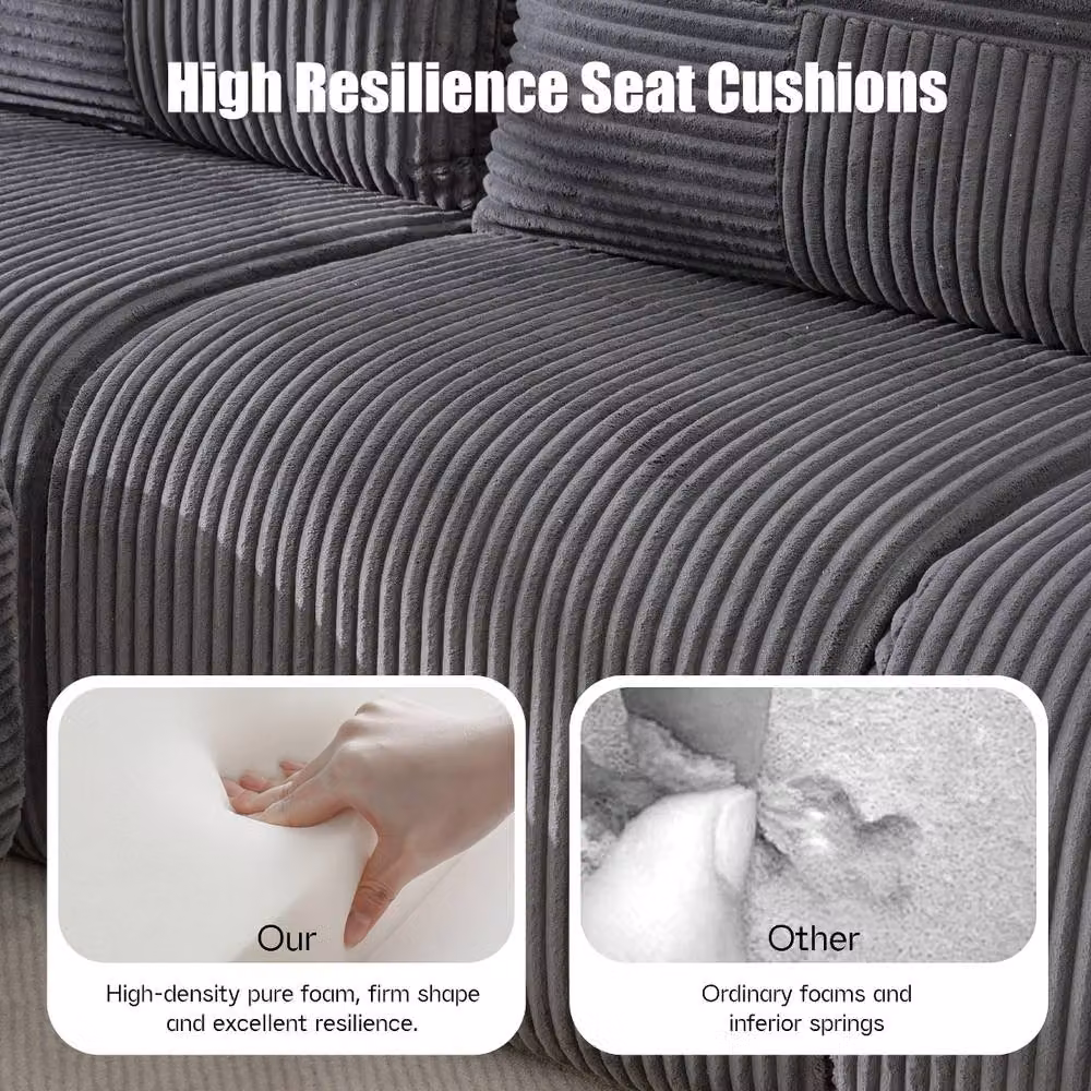 Rolipo Dark Grey 4-Seater Modular Cord Sofa with Ottomans and Cup Holders – 4