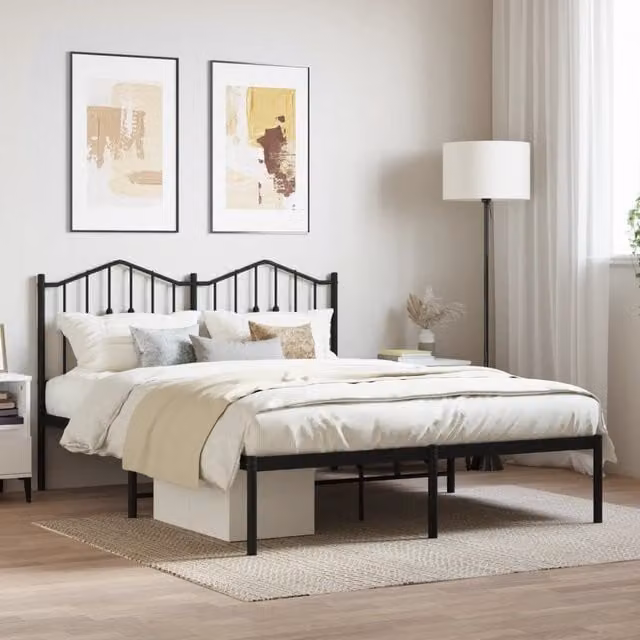 Berkfield Home Metal Bed Frame with Headboard in Black, W/D/H: 135 x 190 cm