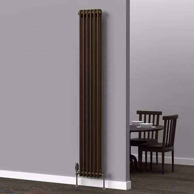 Lux Heat Vertical 2 Column Steel Radiator in Antique Brass, H: 180 cm x W: 29 cm