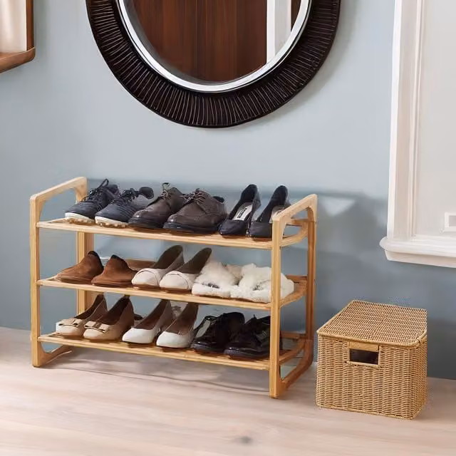 FURNOS 3-Tier Bamboo Shoe Rack with Sloped Shelves in Beige, W/D/H: 76 x 33 x 51 cm – 1