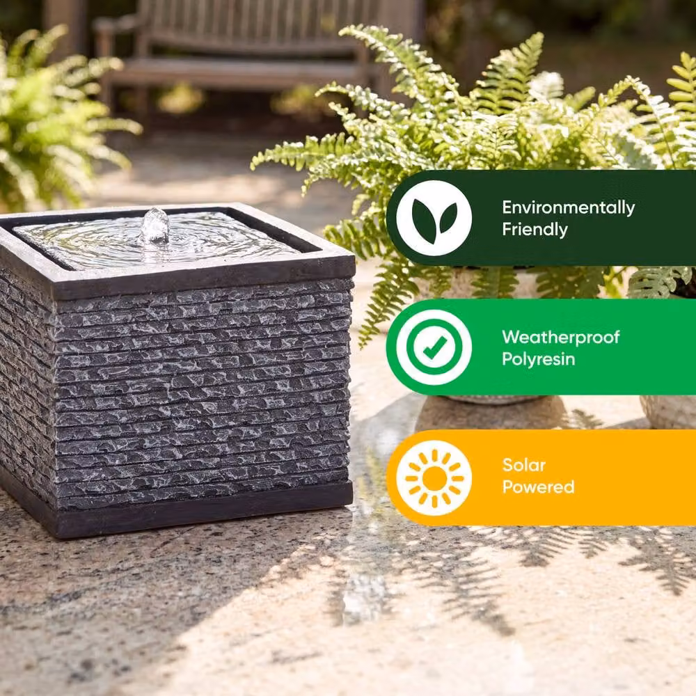 Gardenwize Solar Powered Cascade Garden Water Feature in Grey, W/D/H: 21.5 x 21.5 x 17.0 cm – 4