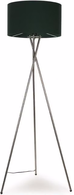 ValueLights Camden Brushed Chrome Tripod Floor Lamp with Forest Green Fabric Drum Shade – 1