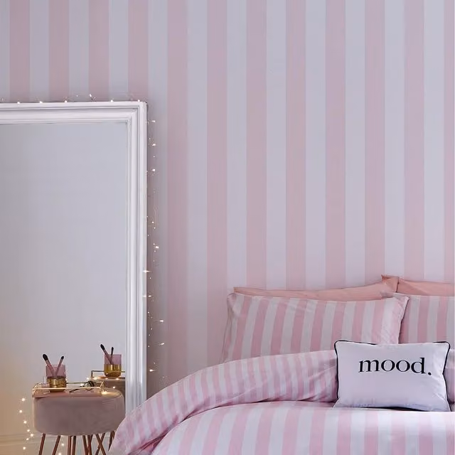 Muriva Pink and White Striped Abstract Modern Teenager Wallpaper