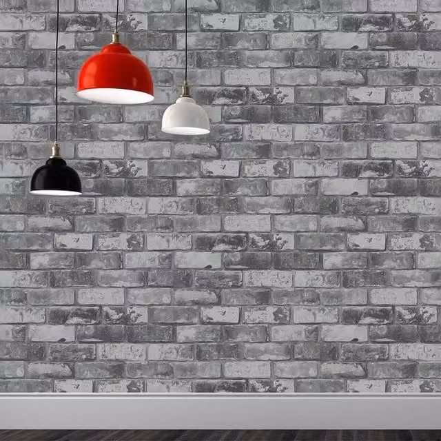 Debona Grey Brick Effect Weathered Stone Realistic Wallpaper