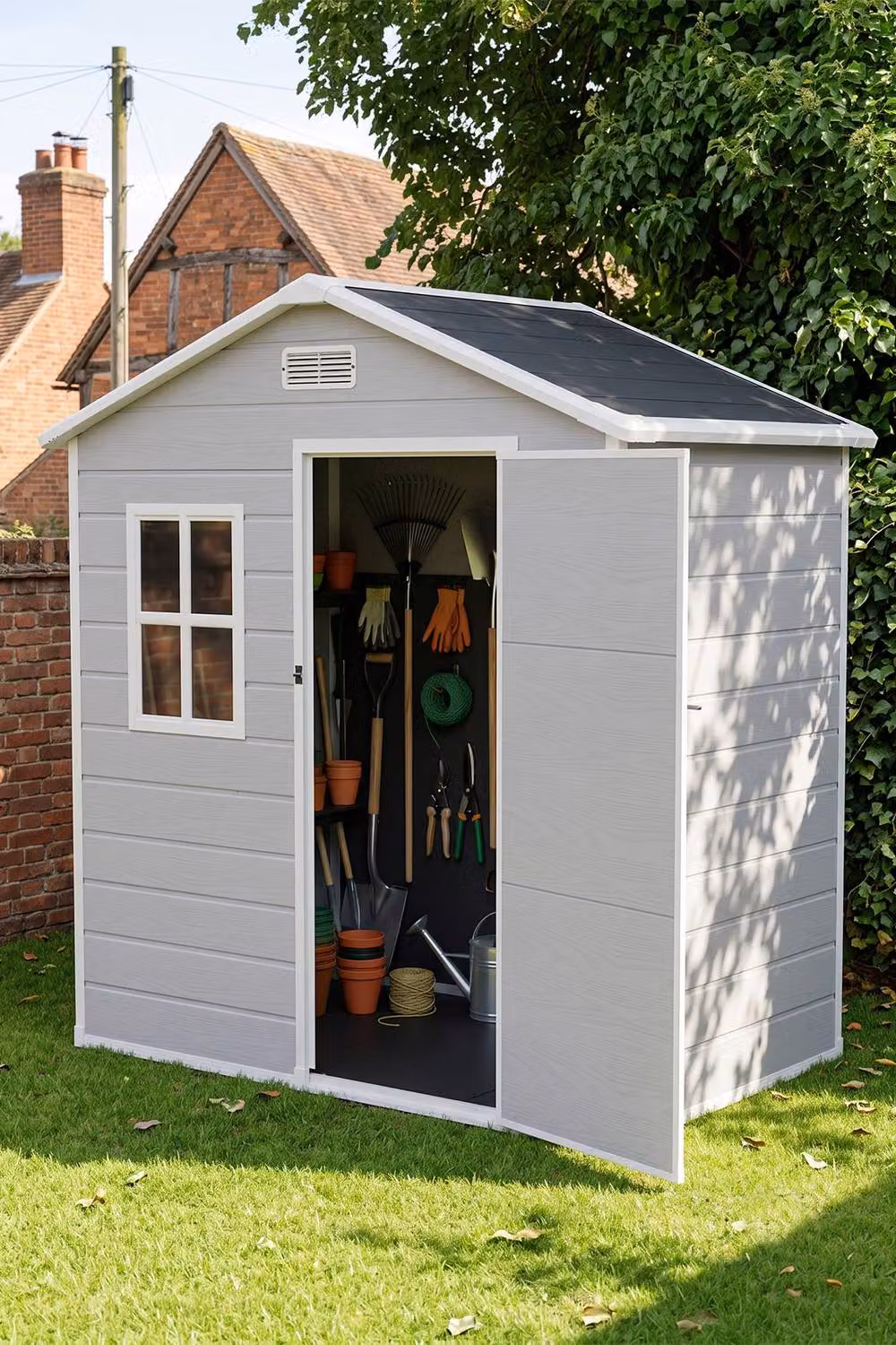 Living and Home Grey Outdoor Aluminium and PP Storage Shed with Double Doors and Gable Roof – 2