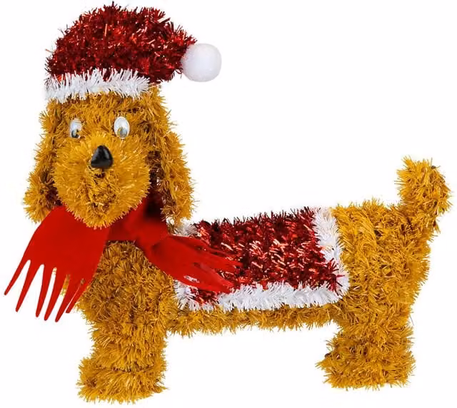 VFM e-Store Christmas Tinsel Sausage Dog Ornament in Brown and Gold, W/D/H: 25 x 11 x 11 cm – 1
