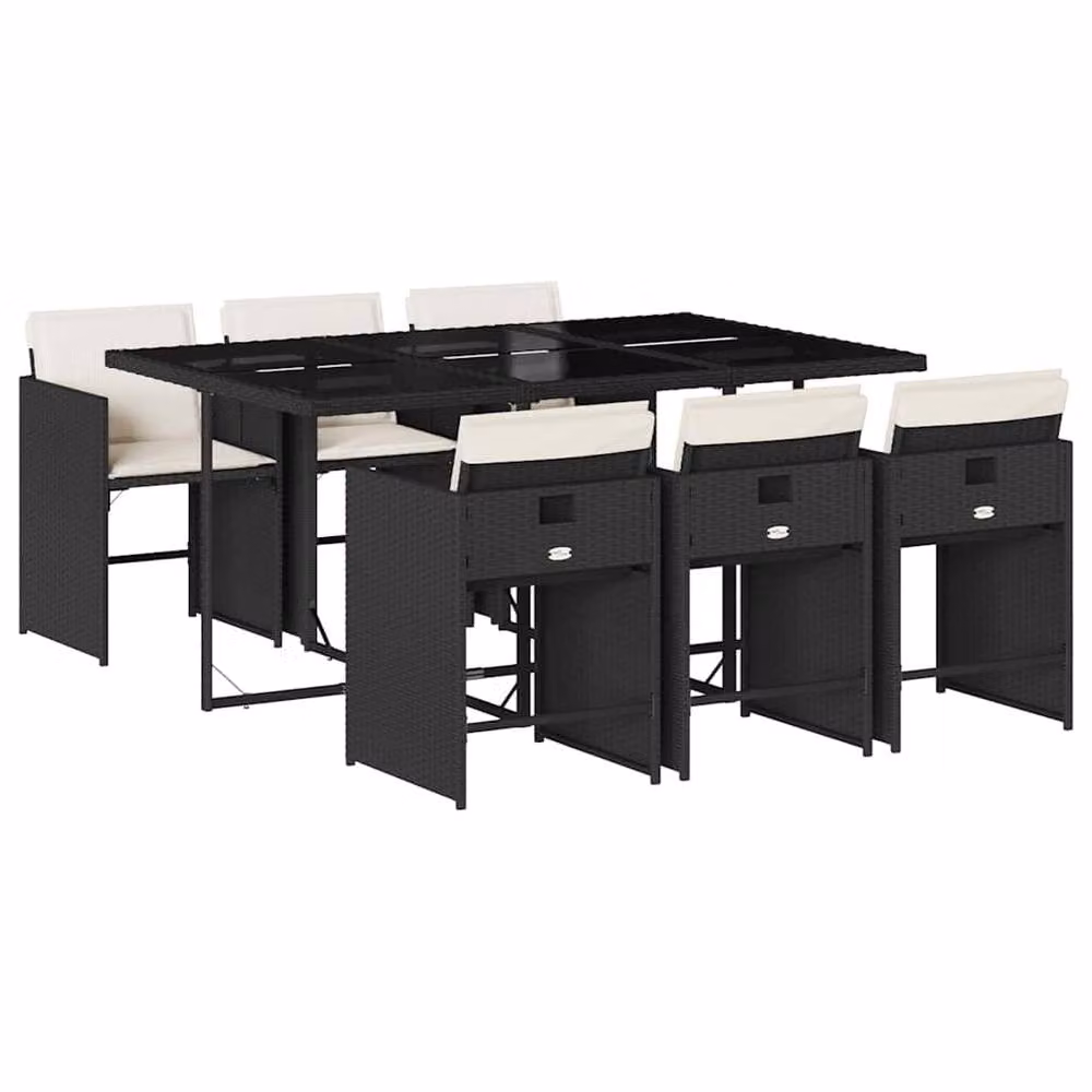 Berkfield Home 7 Piece Black Polyrattan Garden Dining Set with Glass Top – 2
