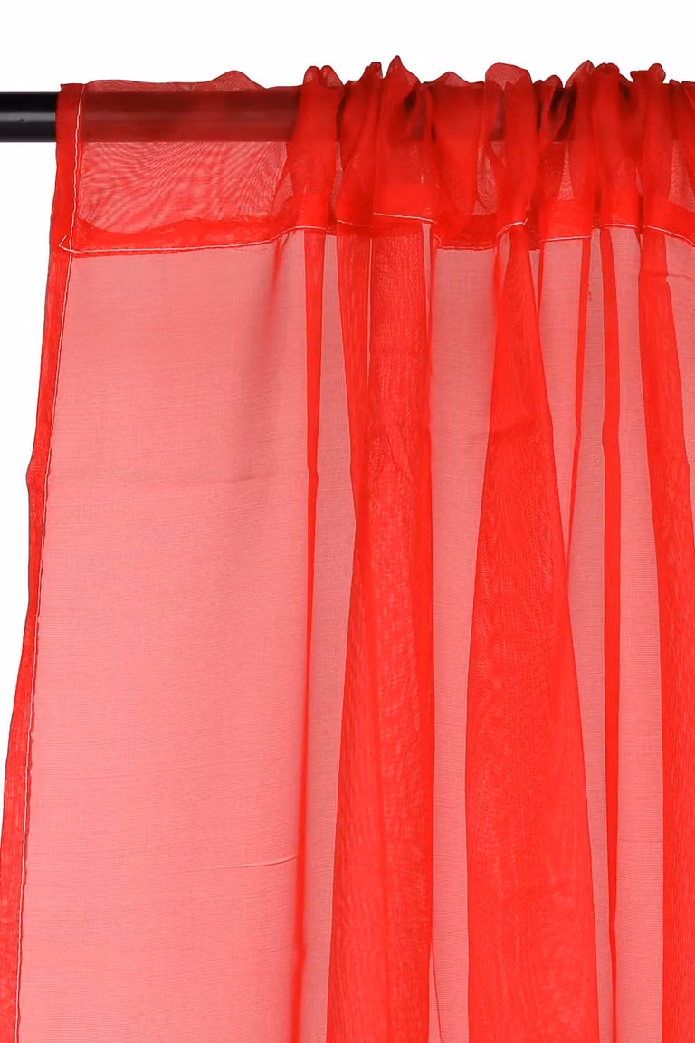 Neel Blue Semi-Transparent Voile Curtain Pair in Red, Width: 140 cm, Height: 220 cm