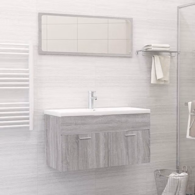 Berkfield Home 2 Piece Modern Grey Bathroom Furniture Set Including Vanity Unit and Mirror Cabinet