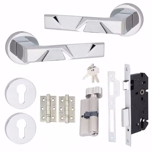 Golden Grace Modern Nova Euro Lock Door Handles and Thumbturn Lock Set in Chrome