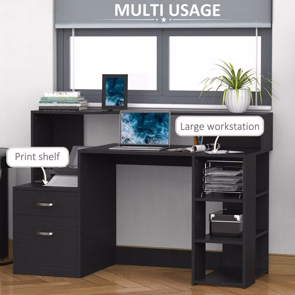 FORGEVIO Modern Computer Desk with Storage Shelves in Black – 3