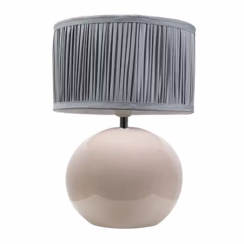 ValueLights Stone Ceramic Table Lamp with Powder Blue Ruched Pleated Drum Shade and LED Bulb