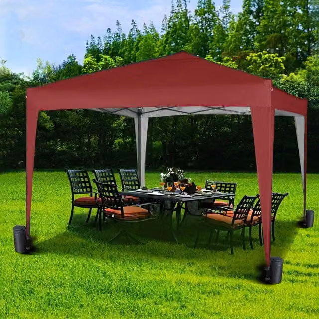 MCC Direct Red and Silver Pop Up Garden Party Gazebo Marquee Canopy W: 300 cm, D: 300 cm, H: 255.5 cm