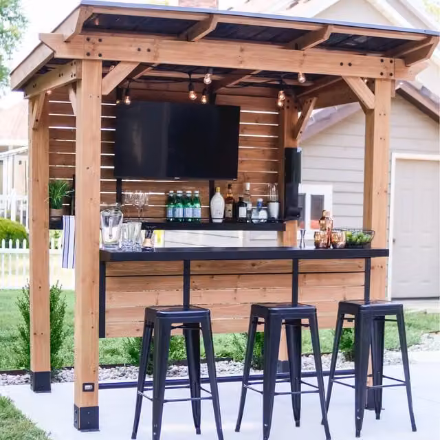 Backyard Discovery Cedar Springs Wooden Outdoor Garden Bar with Powerport - Brown