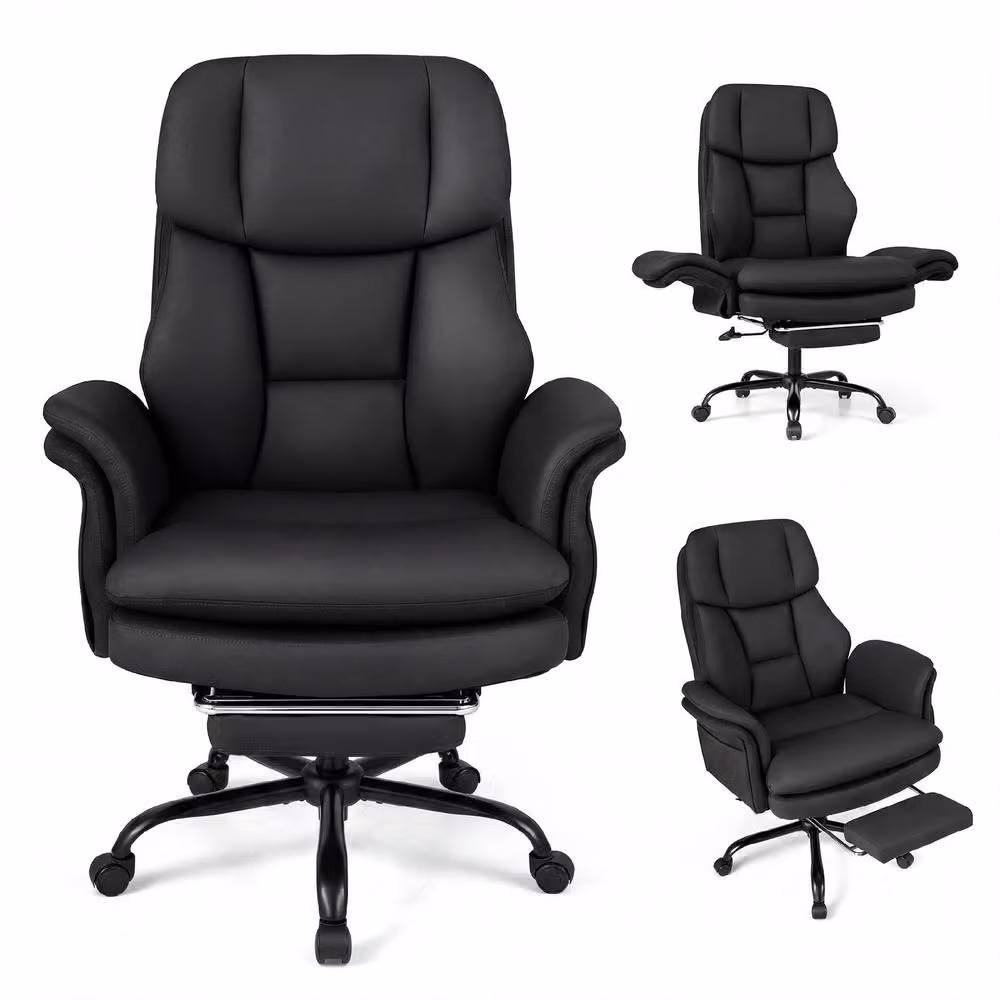 Gymax Big and Tall Black Leather Executive Office Chair with Headrest and Armrests – 5