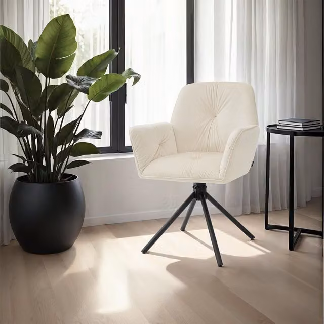 tectake Lenia Swivel Chair with Padded Velvet Upholstery in Cream and Black