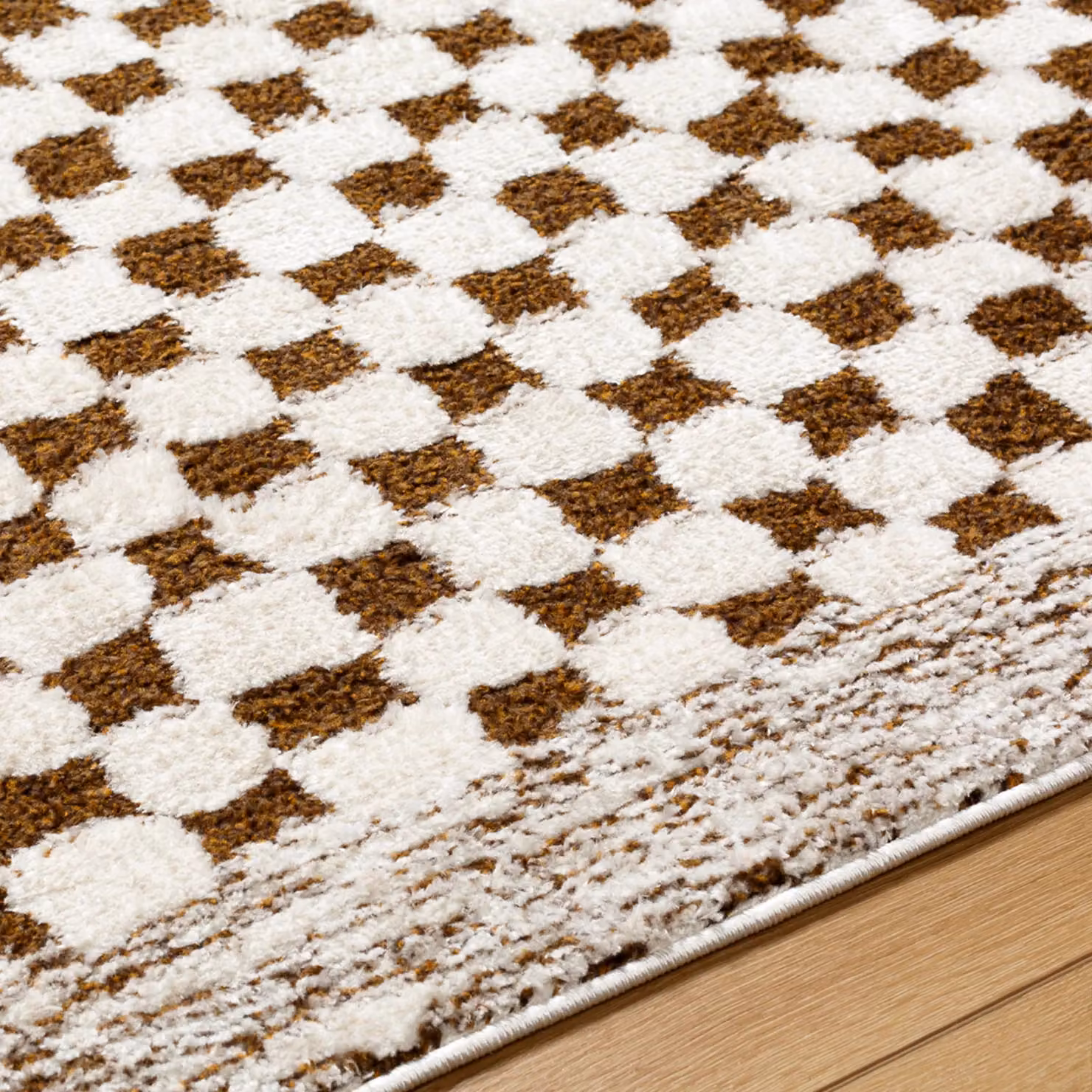 Livabliss Freud Modern Checkerboard High Pile Living and Dining Room Rug in Ivory, Black, Brown and White, W: 160 cm, D: 215 cm – 3