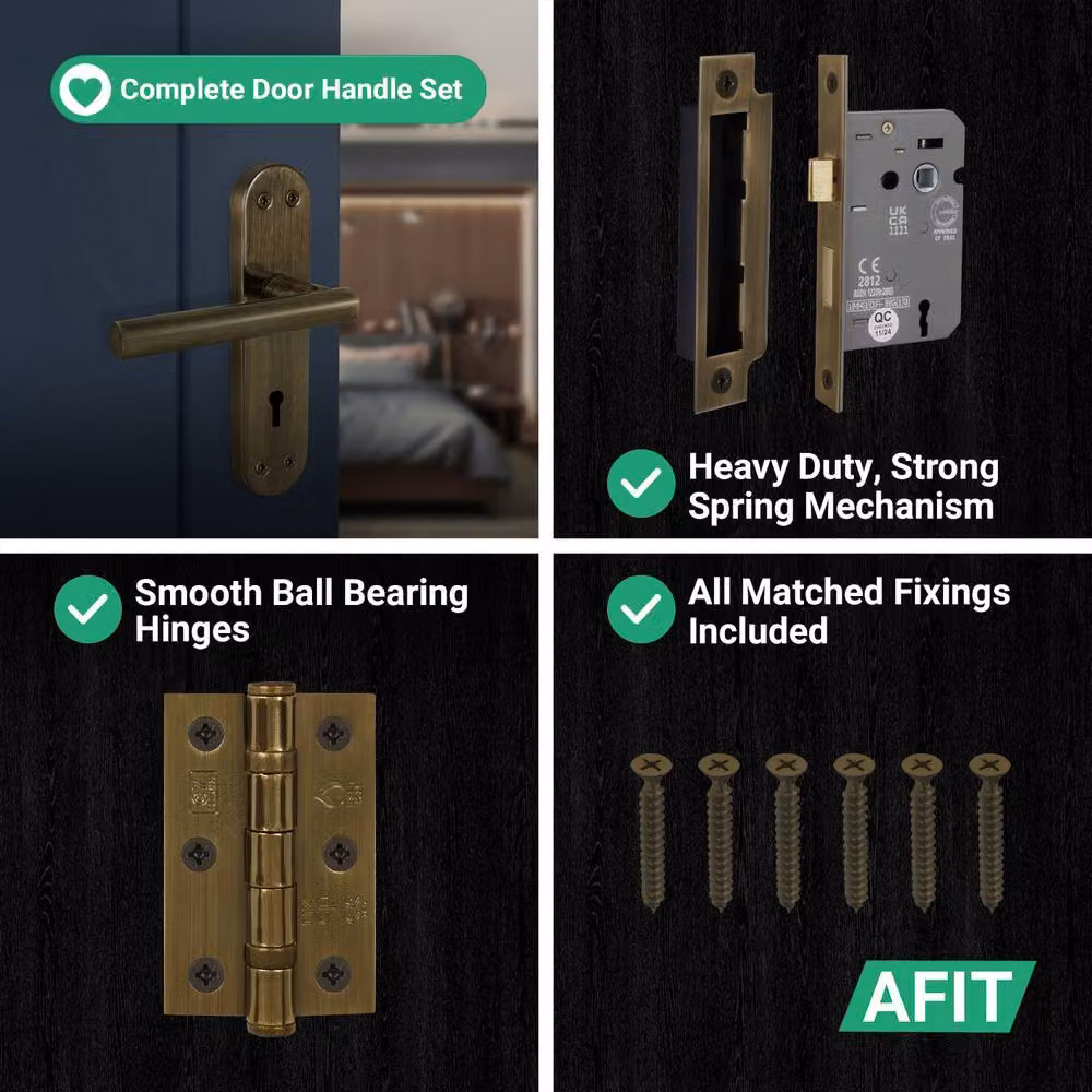 AFIT T-Bar Antique Brass Lock Backplate, 64mm Hinges and Handle Set in Bronze – 4