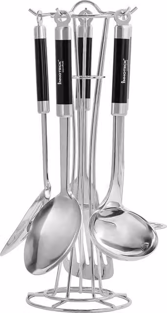 Innoteck 5 Piece Stainless Steel Cooking Utensil Set with Wire Holder, Silver
