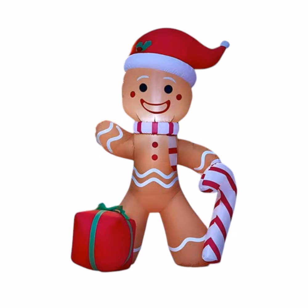 Garden Greatness 4ft Inflatable LED Gingerbread Man and Candy Cane in Brown – 2