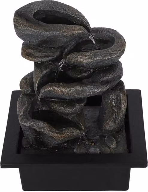 KDMK Black Stacked Rock LED Waterfall Tabletop Fountain