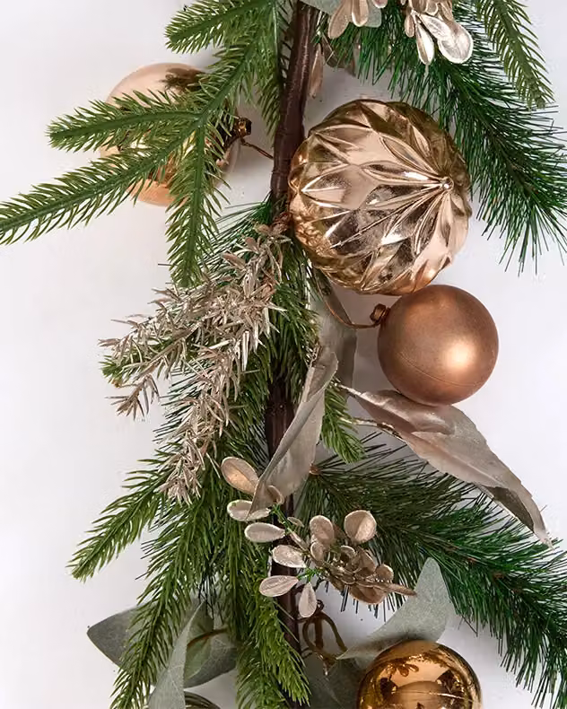 Dibor Metallic Magic Bauble Christmas Table Decoration Garland, 1.8m, in Copper, Gold, Green and Silver – 2