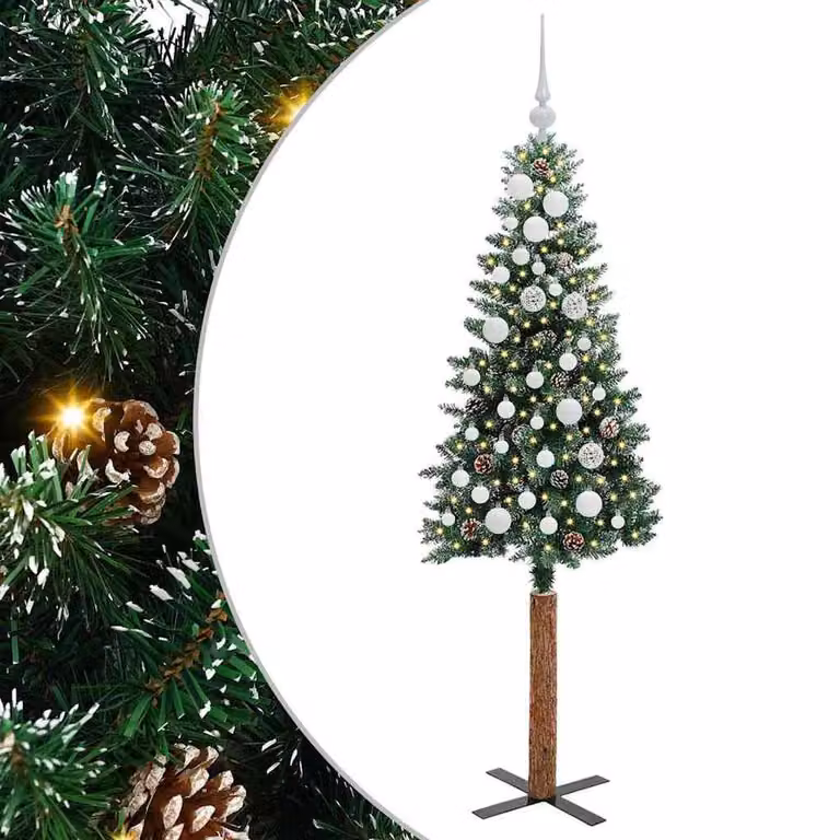 Berkfield Home Slim Christmas Tree with 150 LEDs in Green and White, Height: 150 cm