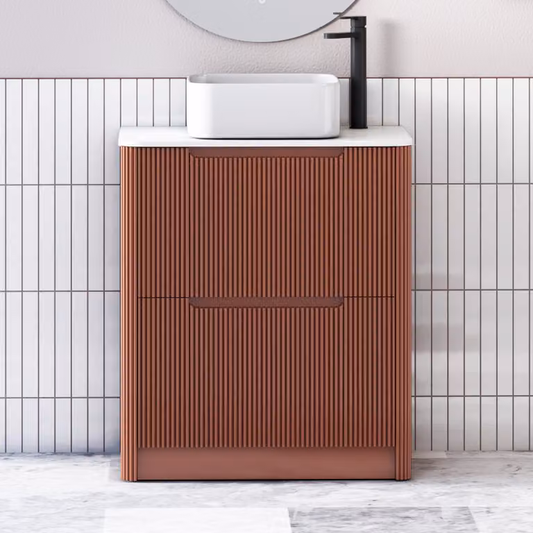 Royal Bathrooms Avenza 700mm Terracotta Clay Floor Standing 2 Drawer Vanity Unit with White Worktop and Elena Basin