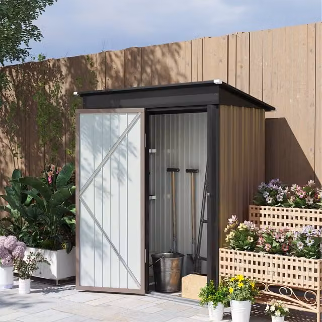 Outsunny Brown Lean-to Pent Garden Shed with Adjustable Shelving, Window and Lock