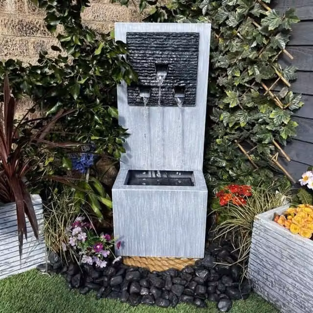 Tranquility Zinc MultiFall Cascade Modern Metal Water Feature in Grey