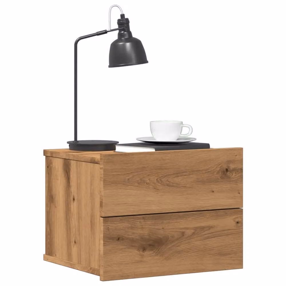 Berkfield Home Artisan Oak Wall-mounted Bedside Cabinets, 2 Pack, Brown, W: 40 cm, D: 32 cm, H: 30 cm – 1