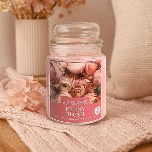 Voltico Peony Blush Scented Jar Candle, Pink Floral Home Fragrance, 18oz – 1
