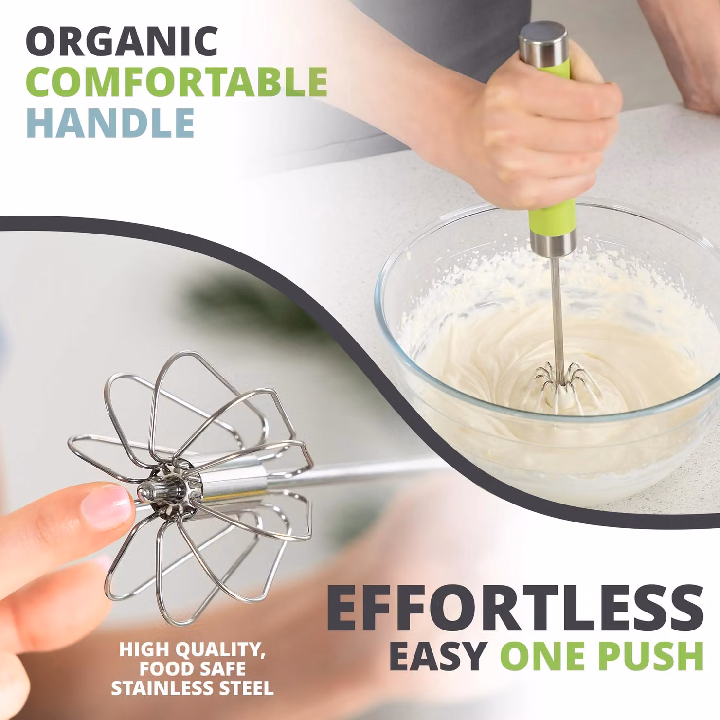 Oliver's Kitchen Hand Push Whisk and Frother in Green – 3