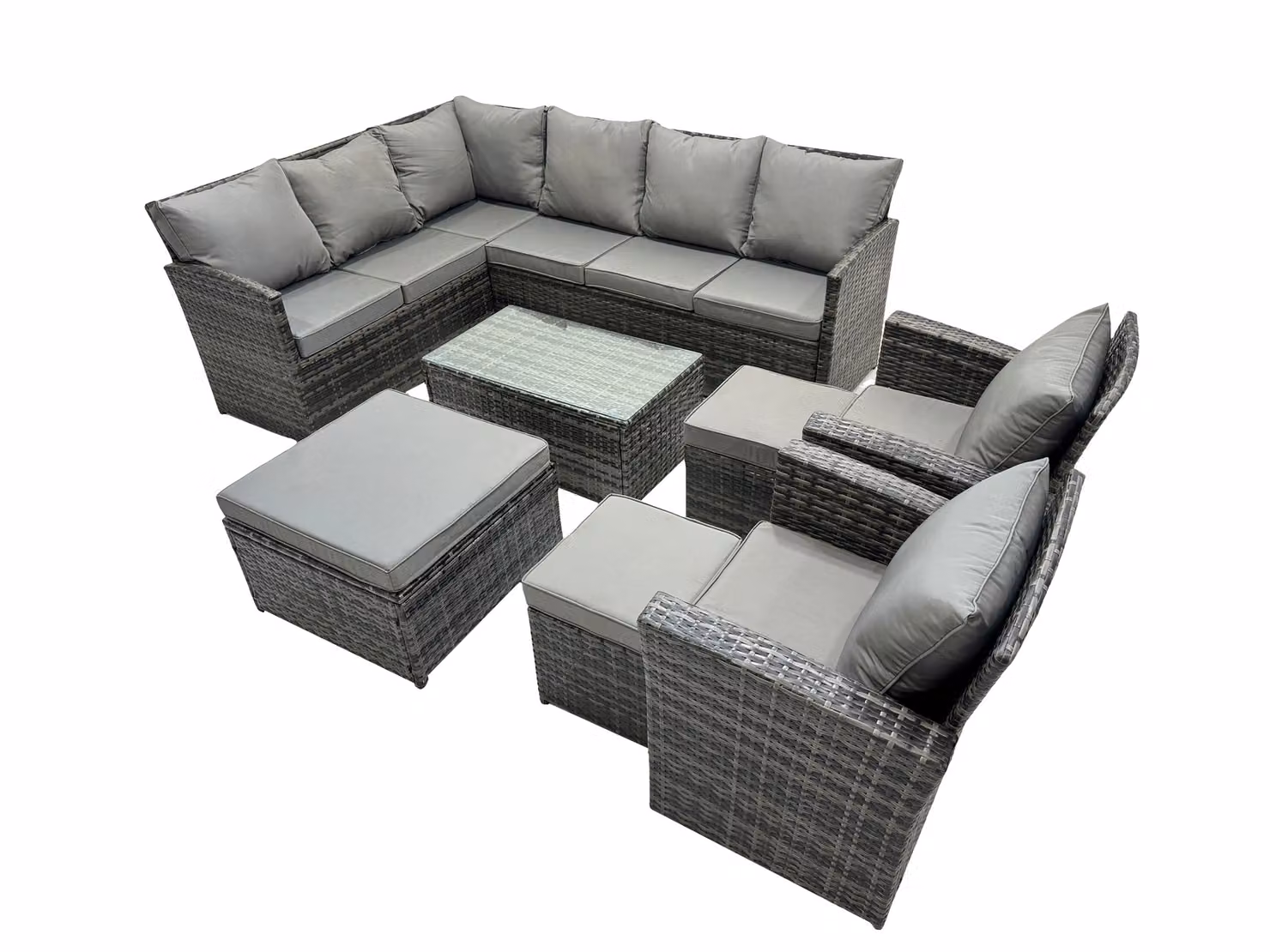 Fimous 11 Seat Outdoor Corner Sofa Set with Coffee Table and Stools in Dark Grey – 2