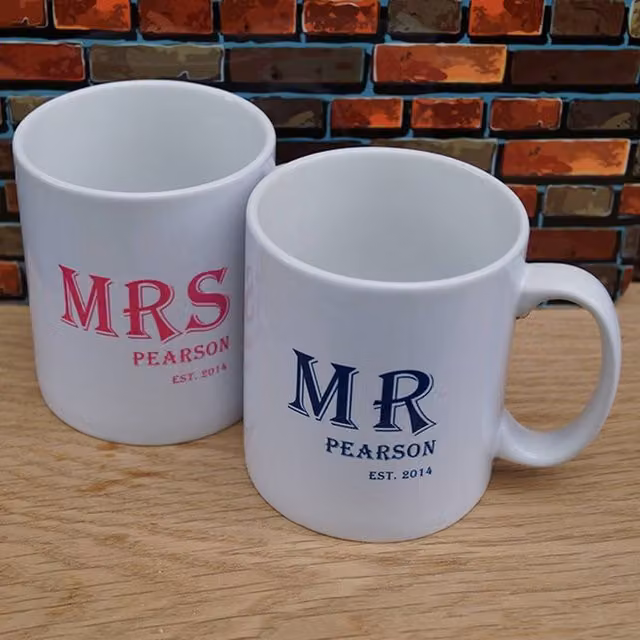 Uniqueful Personalised Mr & Mrs Pairs of White Mugs for Couples
