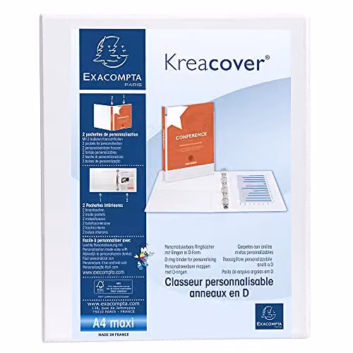 Exacompta Customisable Rigid Ring Binder with 2 Pockets, A4, White
